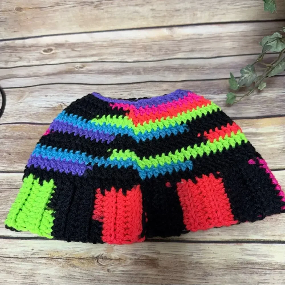 Colorful Knit Women's Messy Bun Beanie.